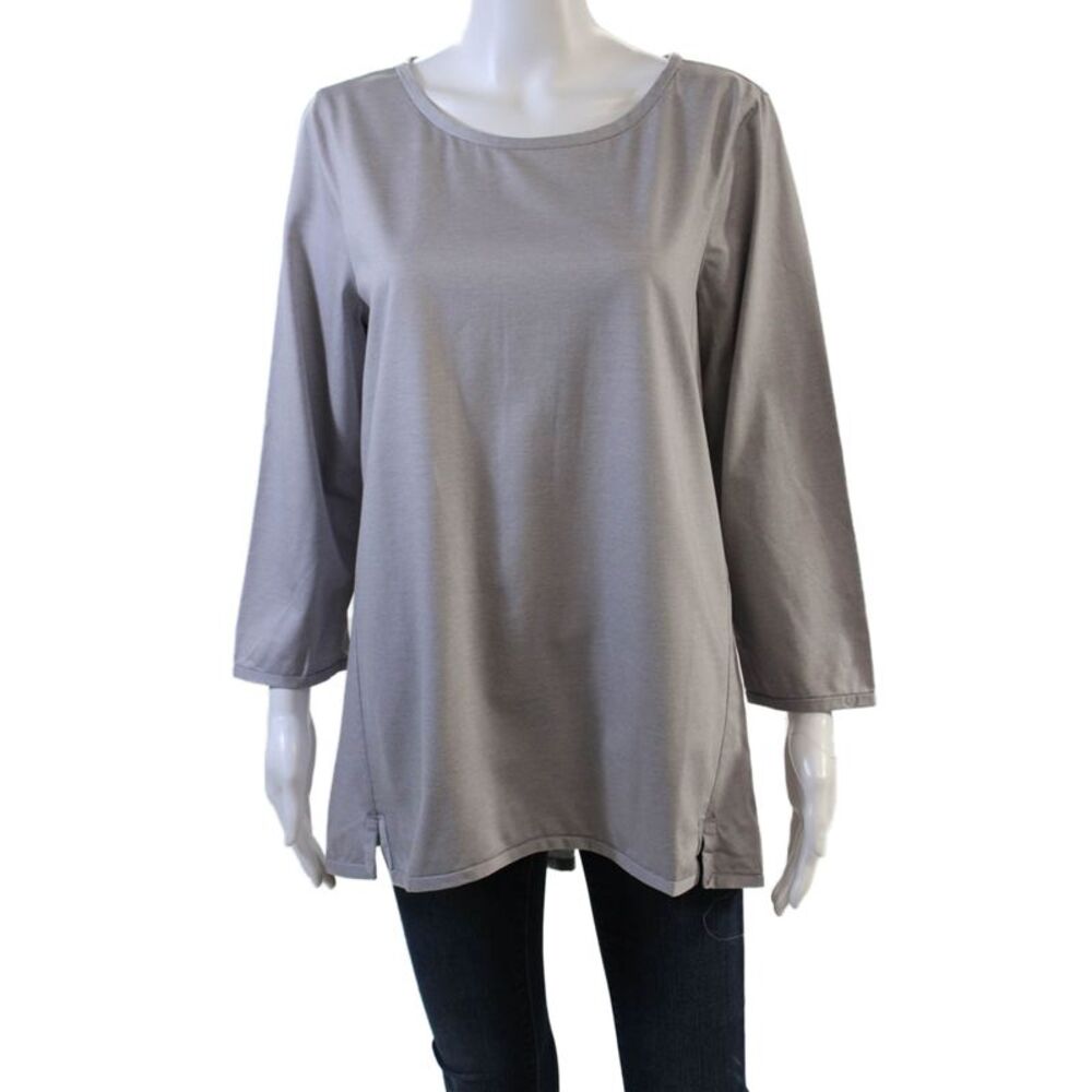 Hinson Wu Womens Cotton 3/4 Sleeve Round Neck Wide Hem Blouse Gray Size 8